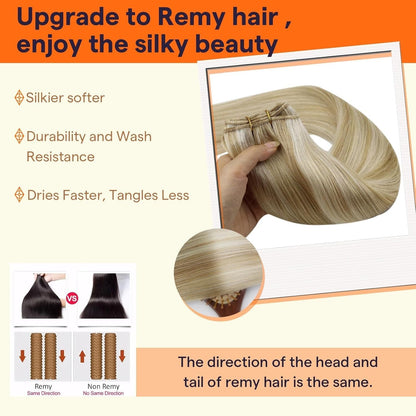20 Inch Blonde Hair Extensions Real Human Hair Weft Extensions Color Dirty Blonde Mix Platinum Blonde Weft Hair Extensions Human Hair Sew in Hair Extensions Silky Soft Hair Weft 105G