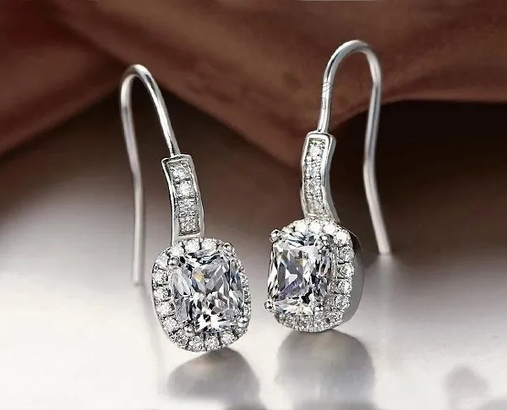 18K White Gold GP AAA CZ Zircon Citrine Pendant Necklace Earrings Princess Cut Drop Earring Jewellery Set