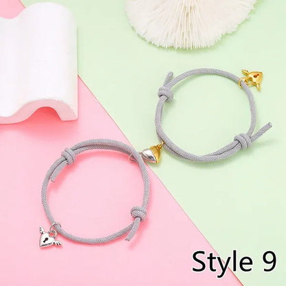2Pcs Magnetic Bracelet Stainless Steel Heart Pendant Charm Couple Bracelets for Lover Friend Men Women Braid Rope Bracelets