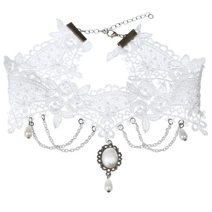 White Lace Necklace Chokers Black Collares Vintage Style Female Gothic Wedding Red Rose Crystal Diamond Pendant Collarbone Necklaces Chain Accessories for Women Girls