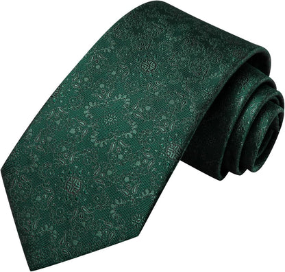 Mens Paisley Floral Silk Tie for Men Striped Necktie and Pocket Square Cufflinks Set Wedding Business