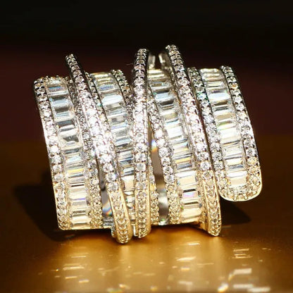 Elegant  Silver White Sapphire Natural stone Birthstone Gemstones Engagement Wedding Anniversary Bride Man Women Ring Size 6 7 8 9 10