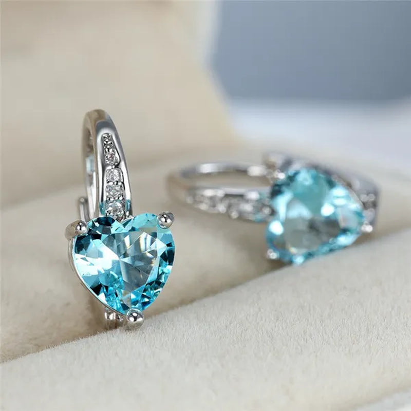 Luxury Women'S Fashion Silver Plated Zircon Earrings Birthstone Hoop Earrings Green Cubic Zirconia Drop Earrings for Women Heart Clip on Earrings Bride Princess Wedding Engagement Earring Anniversary Gift Jewelry