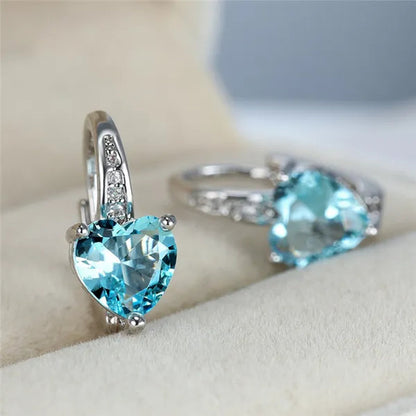 Luxury Women'S Fashion Silver Plated Zircon Earrings Birthstone Hoop Earrings Green Cubic Zirconia Drop Earrings for Women Heart Clip on Earrings Bride Princess Wedding Engagement Earring Anniversary Gift Jewelry