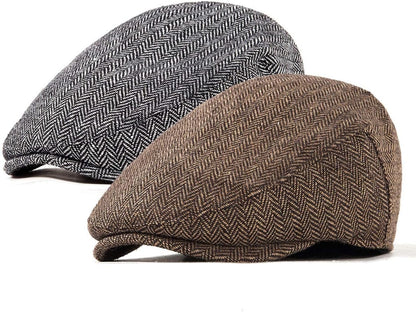 2Pack Adjustable Newsboy Hats for Men Flat Cap Irish Cabbie Wool Blend Tweed
