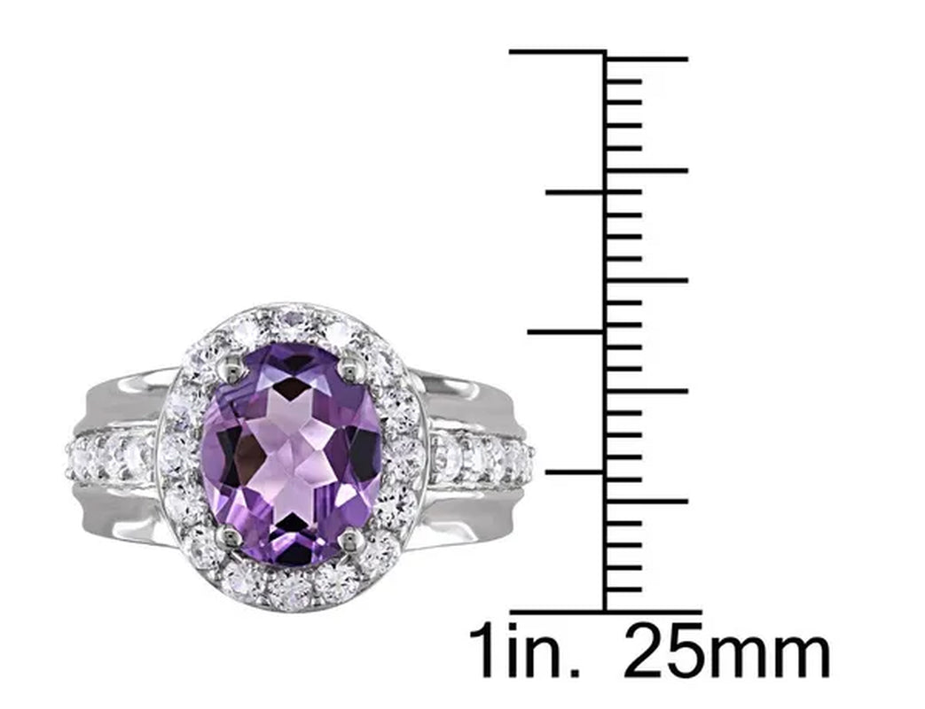 2.20 Carat (Ctw) Amethyst Ring with Lab Created White Sapphires in Sterling Silver