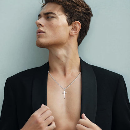 925 Sterling Silver Cross Necklace for Men, 3.5MM Diamond Cut Cuban Link Chain Silver Cross Necklace Christian Gifts for Boyfriend Father Husband