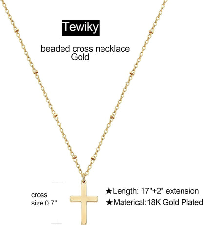 Diamond Cross Necklace for Women-Dainty 14K Gold Cubic Zirconia Pendant Necklaces Simple Gold Cross Pendant Necklace Cute Tiny Gold Jewelry