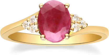 10K Yellow Gold Genuine Ruby & Diamond (I1,I2) (Size 10) Propose Promise Ring for Women