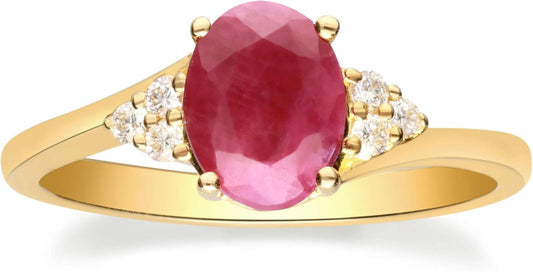 10K Yellow Gold Genuine Ruby & Diamond (I1,I2) (Size 10) Propose Promise Ring for Women