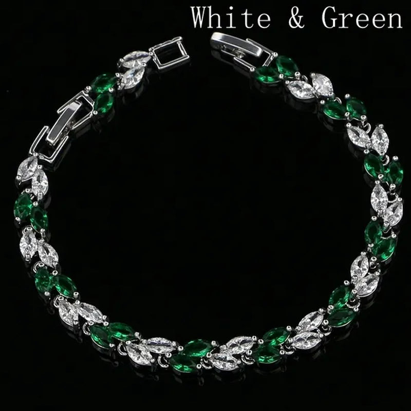 Trendy 2019 Cubic Zirconia Jewelry 925 Silver Leaf Charm CZ Crystal Female Bracelets Bangles for Women