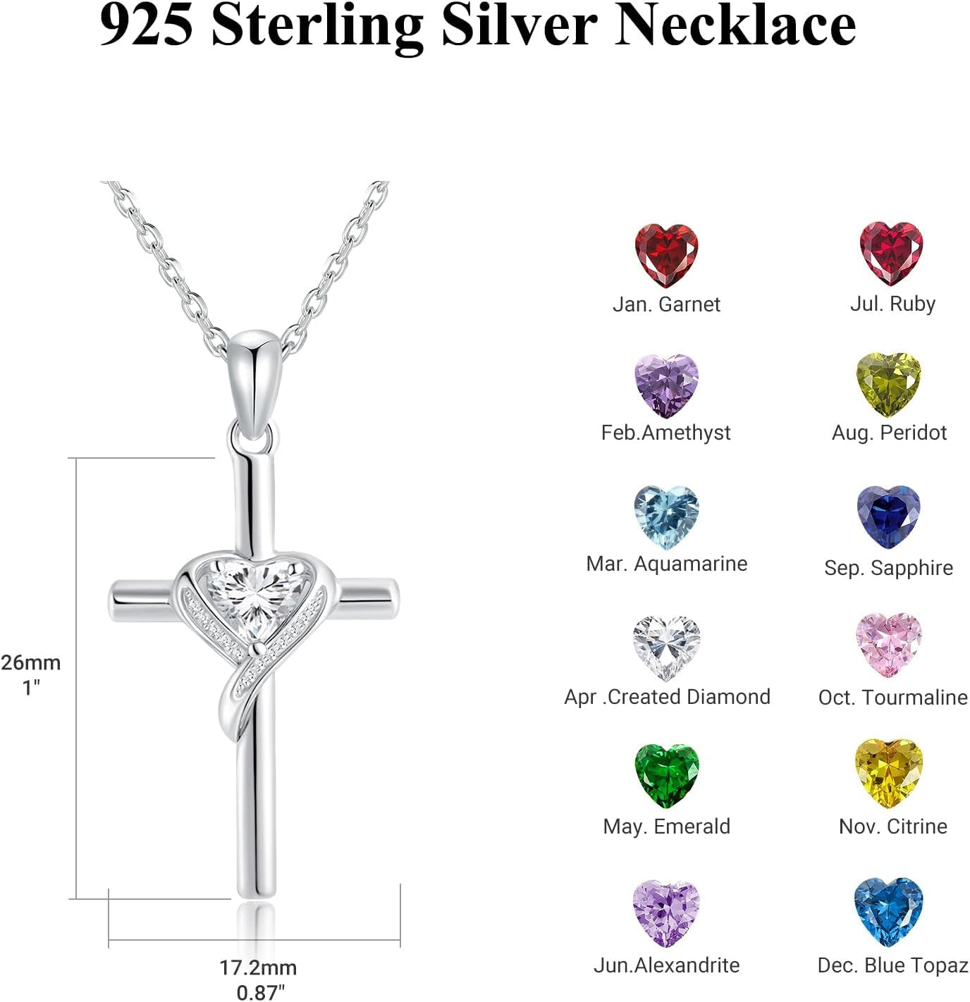Valentines Day Gifts Cross Necklace for Women 925 Sterling Silver Birthstone Cross Pendant Necklace Cross Jewelry Gifts for Women Mother Wife on Birthday Mother'S Day