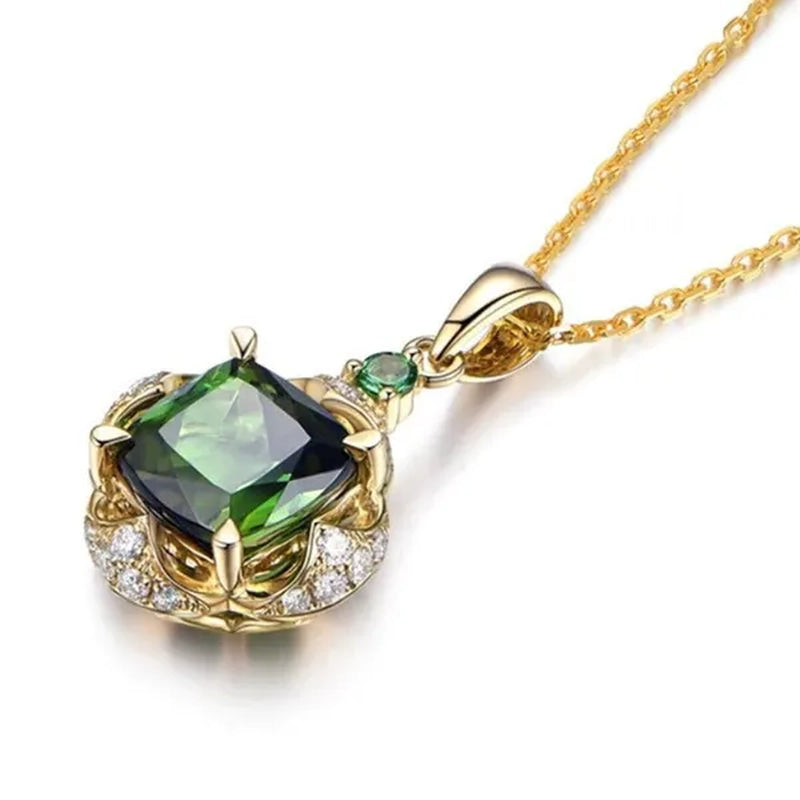 Fashion Emerald Gemstone Pendant 18K Gold Women Necklace Bridal Wedding Paryt Jewelry Valentine'S Day Gift
