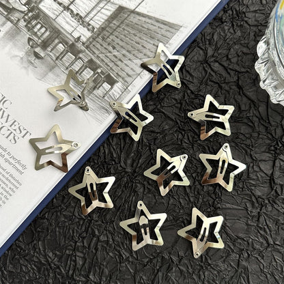 Star Hair Clips 2000S Y2K Snap Hair Barrettes Non Slip Star Hair Accessories Silver Metal Hair Clips for Girls Women -30 PCS 1.57"