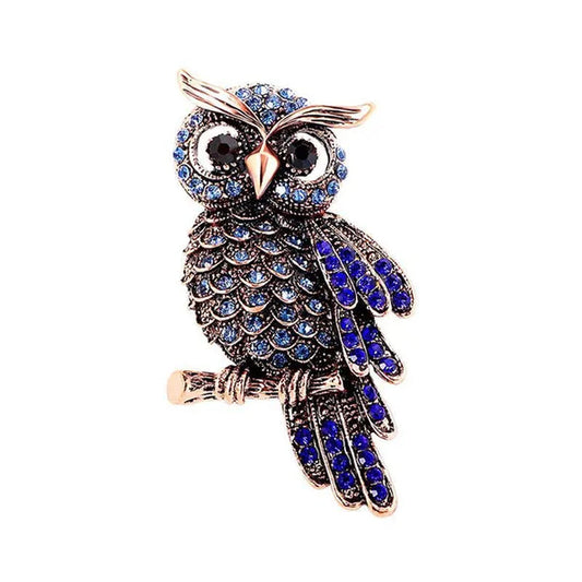 Luxury Diamond Blue Owl Brooch Pin Women's Fashion Clothing Pin Accessories Retro Owl Brooch - WORLD TIME VISITS