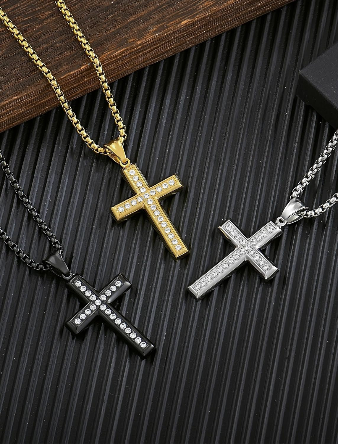 Men'S Cross Necklace 316L Stainless Steel Jesus Ankh Pendant Rolo Chain Jewelry