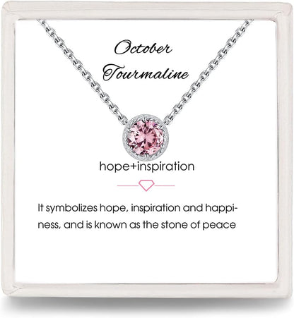 Sterling Silver Dainty Birthstone Pendant Necklace S925 White Gold Tiny Solitaire CZ Pendant Birthday Gift for Women - WORLD TIME VISITS