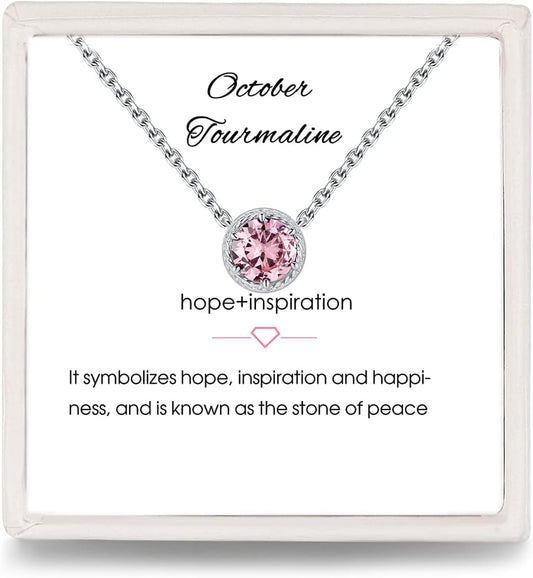 Sterling Silver Dainty Birthstone Pendant Necklace S925 White Gold Tiny Solitaire CZ Pendant Birthday Gift for Women - WORLD TIME VISITS