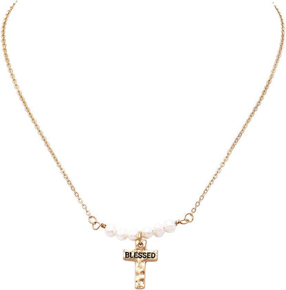 Women'S Stunning Inspirational Religious Blessed Cross Pendant with Freshwater Pearls Necklace, 15"+ 3" Extender - WORLD TIME VISITS