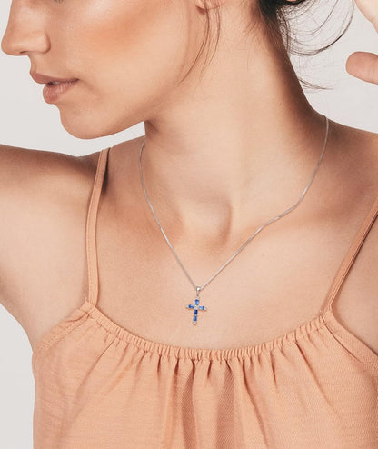Women'S Cross Necklace Sterling Silver Criss Pendant Gemstones Christian Baptism Jewelry for Gift - WORLD TIME VISITS