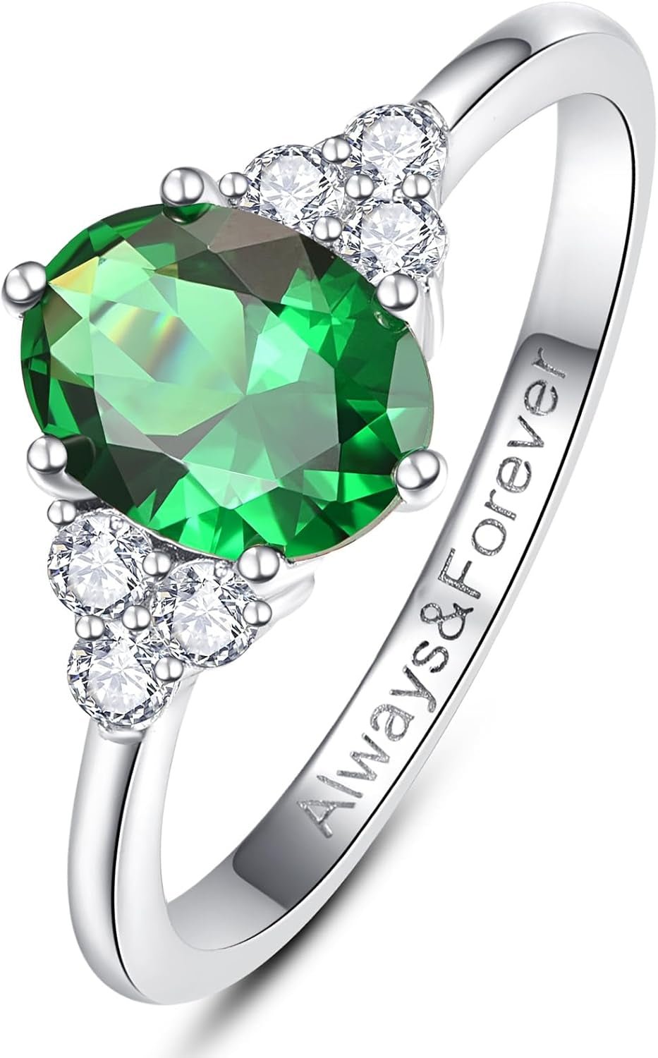 1.5Ct Oval - Cut Engagement Ring for Women White Gold Plated Engraved Always & Forever Created Emerald/Sapphire/Amethyst/Cubic Zirconia Engagement Ring Promise Wedding Ring Size 5 - 9 - WORLD TIME VISITS
