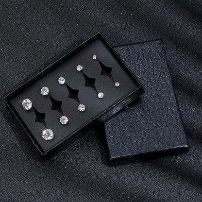 5 Pairs/Set Stainless Steel Mens Womens Stud Earrings Set round Cubic Zirconia Flat Back Earrings Piercing Ear Cartilage Hypoallergenic Men'S Earrings 3-7Mm