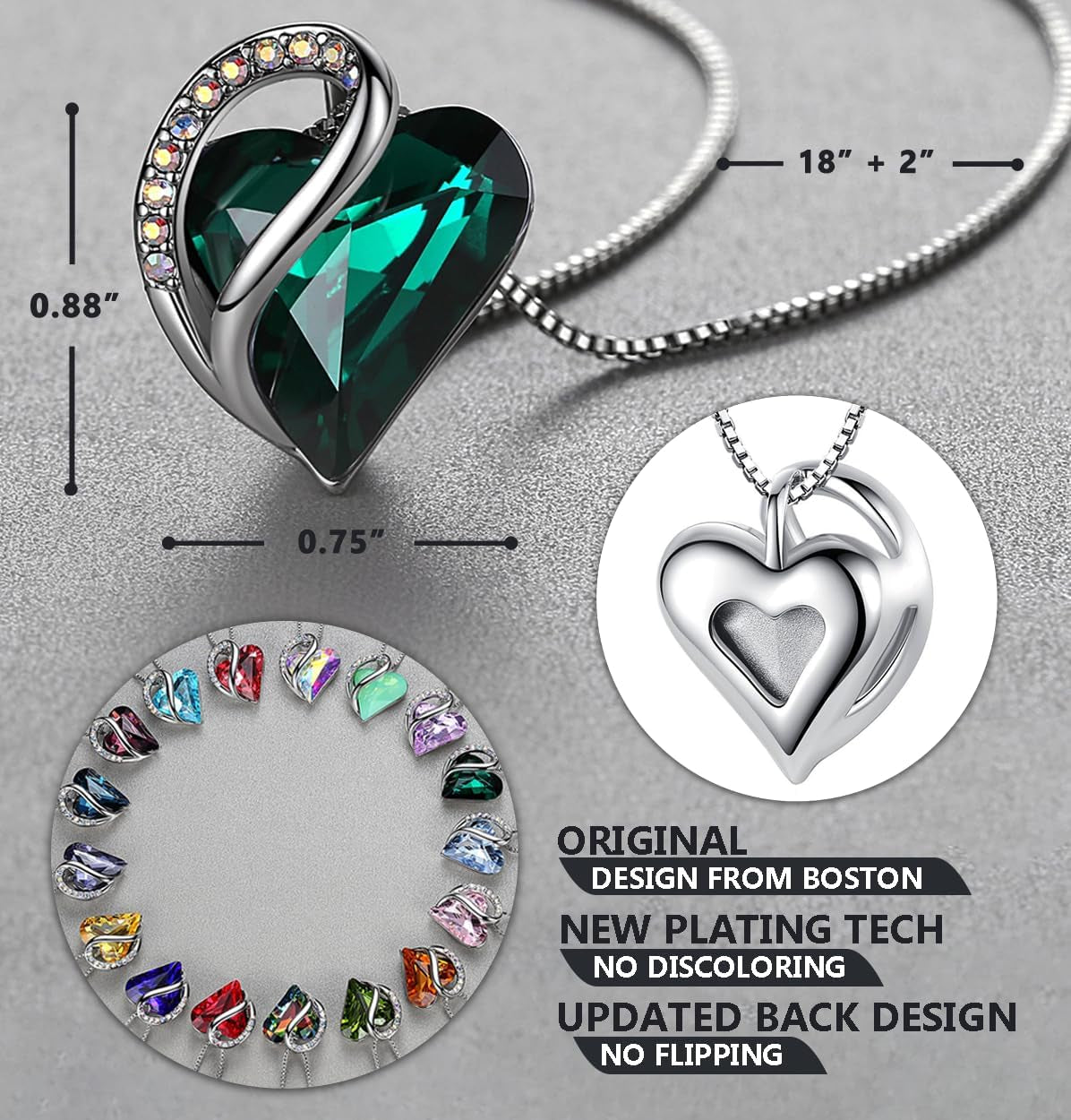 Necklaces for Women, Infinity Love Heart Pendant with Birthstone Crystals, Jewelry Gifts for Wife, Silver Plated 18 + 2 Inch Chain, Birthday or Chrismas Holiday Gift for Her, Mom, Girlfriends