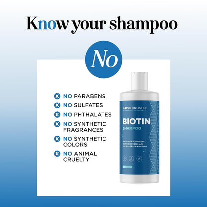 Rosemary and Biotin Shampoo for Thinning Hair - Vegan Volumizing Shampoo for Fine Hair with B Vitamins Argan Oil & Tea Tree Essential Oil - Paraben Silicone and Sulfate Free Vegan Formula (8 Fl Oz)