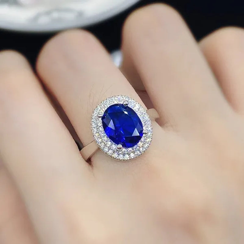 Fashion Jewelry Gold-Plated Ring Natural Gemstones Cut Ellipse Sapphire Zircon AAA Opening Adjustable Ring - WORLD TIME VISITS