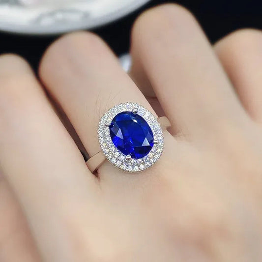 Fashion Jewelry Gold-Plated Ring Natural Gemstones Cut Ellipse Sapphire Zircon AAA Opening Adjustable Ring - WORLD TIME VISITS