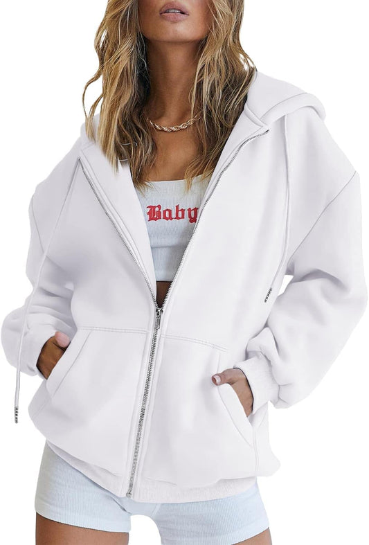 Womens Zip up Hoodies Oversized Sweatshirts Fall Fashion Outfits Casual Jackets 2025 Winter Clothes