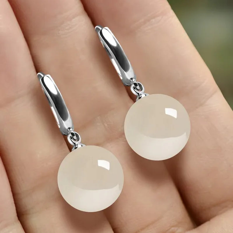Exquisite and Fashion Yellow Agate Jade Drop Earrings for Women Luxury Stone Pearl Hoop Earrings Bridal Wedding Party Anniversary Gift Fashion Jewelry