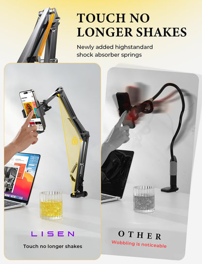 for Gooseneck Phone Holder for Bed Desk [3Rd Upgrade] Cell Phone Stand for Desk Bed Iphone Holder Laying Down,Flexible Arm Clamp Clip Phone Mount Stand for Filming Fits Iphone 15 Max,Silver