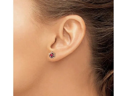 1/6 Carat (ctw) Ruby Flower Earrings Button in 14K Rose Pink Yellow Gold - WORLD TIME VISITS