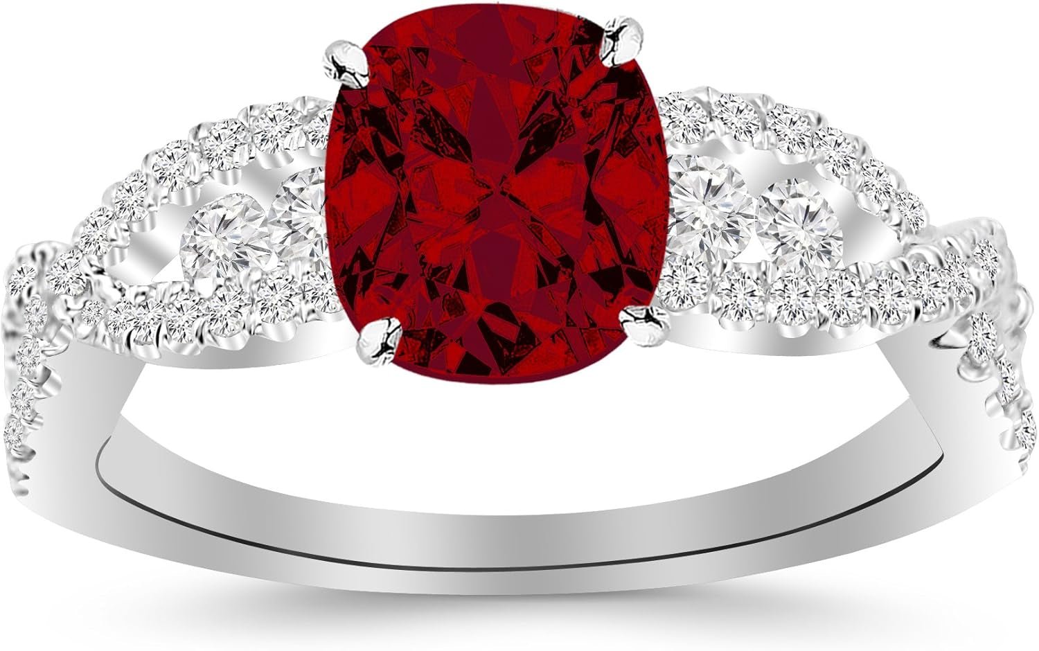 1.6 Carat Designer Twisting Eternity Channel Set Four Prong Diamond Engagement Ring 14K Gold with a 1 Carat Cushion Cut AAA Quality Ruby (Heirloom Quality) - WORLD TIME VISITS