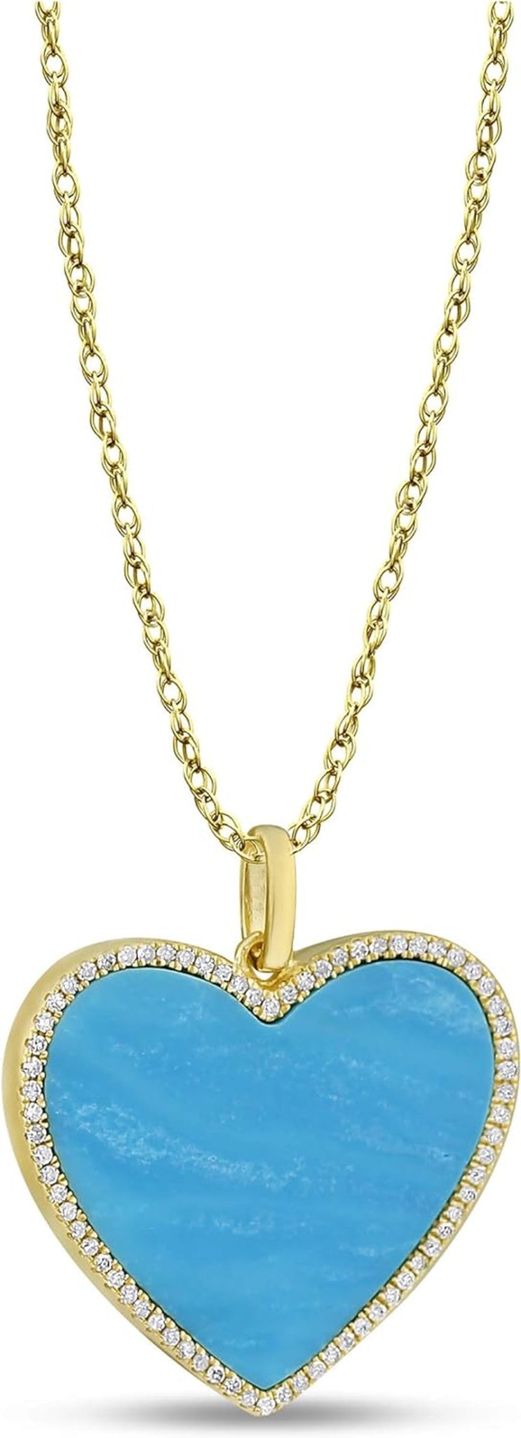 1/6 Carat Diamond and Turquoise or Blue Lapis Heart Pendant Necklace for Women in 14K White and Yellow Gold on 18 Inch Chain (H - I, I1 - I2, Cttw) Spring Ring - WORLD TIME VISITS