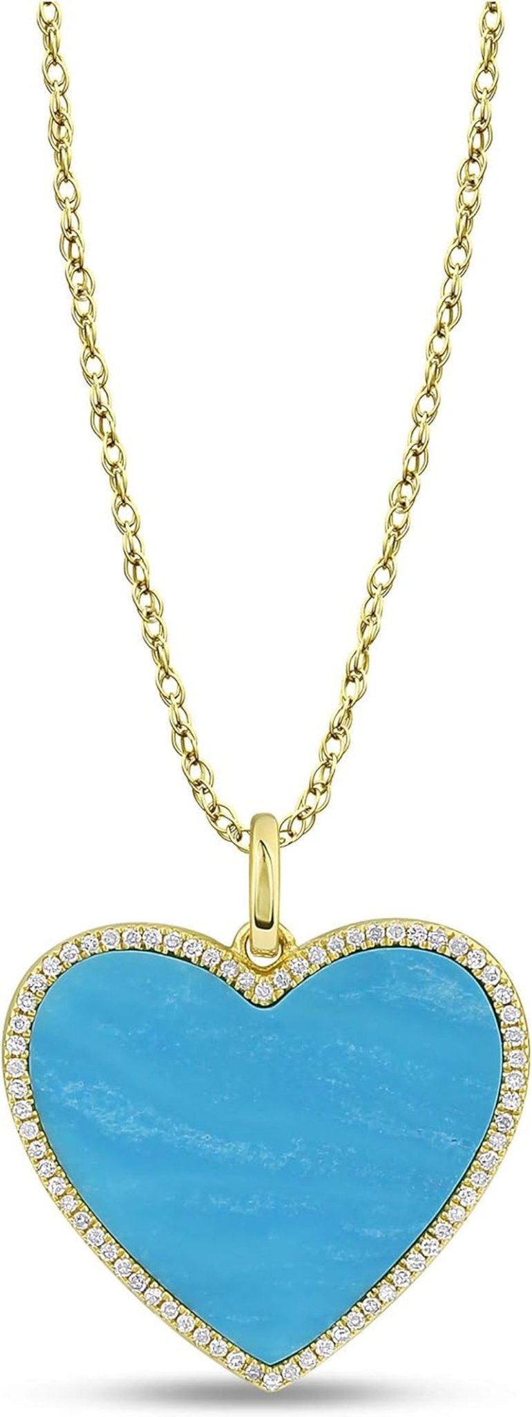 1/6 Carat Diamond and Turquoise or Blue Lapis Heart Pendant Necklace for Women in 14K White and Yellow Gold on 18 Inch Chain (H - I, I1 - I2, Cttw) Spring Ring - WORLD TIME VISITS