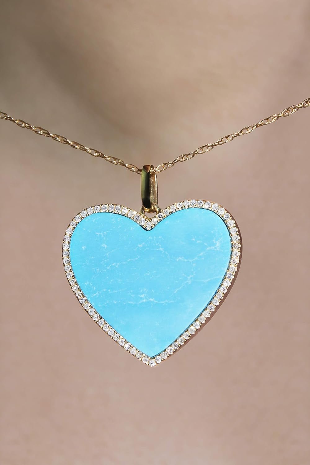 1/6 Carat Diamond and Turquoise or Blue Lapis Heart Pendant Necklace for Women in 14K White and Yellow Gold on 18 Inch Chain (H-I, I1-I2, Cttw) Spring Ring
