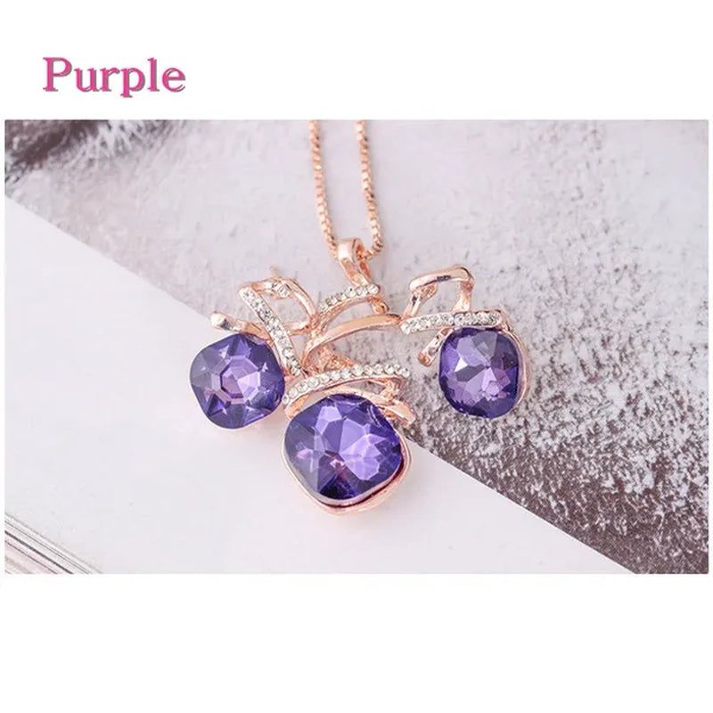 Amethyst Ruby Sapphire Gemstone Natural Luxury Jewelry Set Diamond Necklace Earrings Wedding Bridal Princess Engagement Fashion Women