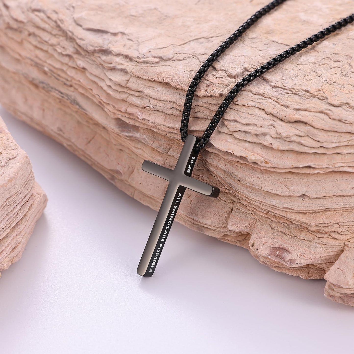 Cross Necklace for Men, Inspirational Bible Verse Cross Chain for Men, Stainless Steel Box Necklace, Religious Christian Jewelry Gift