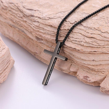 Cross Necklace for Men, Inspirational Bible Verse Cross Chain for Men, Stainless Steel Box Necklace, Religious Christian Jewelry Gift