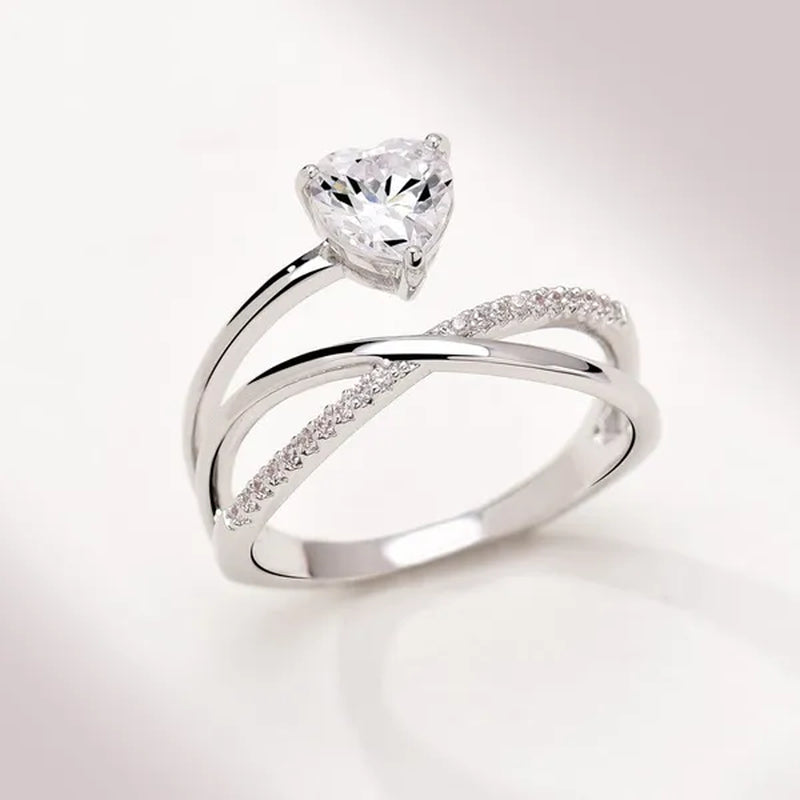 Women New Design Distinctive 925 Sterling Silver Heart Shaped Diamond Guiding Star Rings Wedding Engagement Party Ring