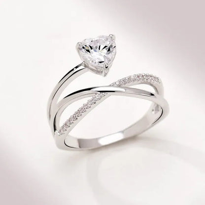 Women New Design Distinctive 925 Sterling Silver Heart Shaped Diamond Guiding Star Rings Wedding Engagement Party Ring