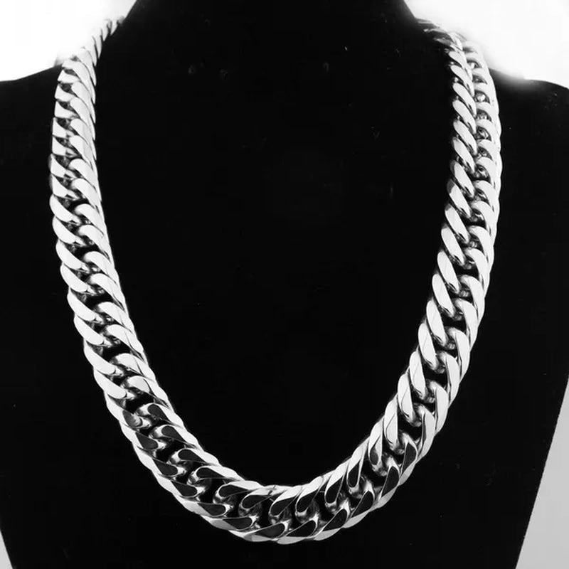 16/19/21Mm Stainless Steel Mens Silver Curb Cuban Chain Bracelet/Necklace 7"-24"