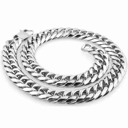 16/19/21Mm Stainless Steel Mens Silver Curb Cuban Chain Bracelet/Necklace 7"-24"