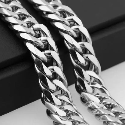 16/19/21Mm Stainless Steel Mens Silver Curb Cuban Chain Bracelet/Necklace 7"-24"