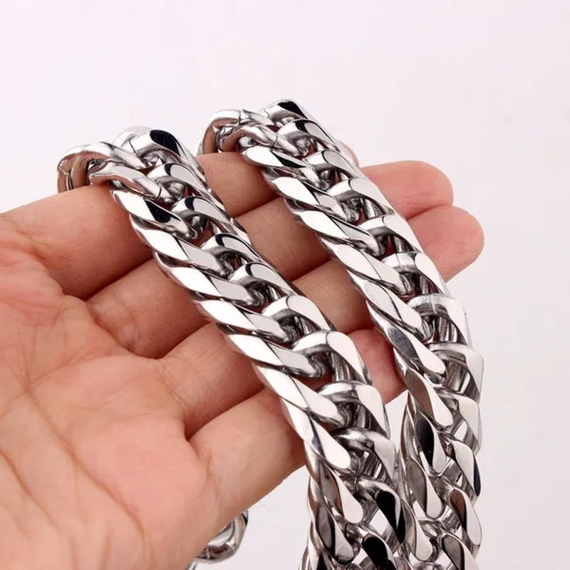 16/19/21Mm Stainless Steel Mens Silver Curb Cuban Chain Bracelet/Necklace 7" - 24" - WORLD TIME VISITS