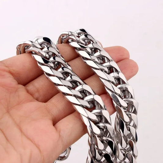16/19/21Mm Stainless Steel Mens Silver Curb Cuban Chain Bracelet/Necklace 7" - 24" - WORLD TIME VISITS