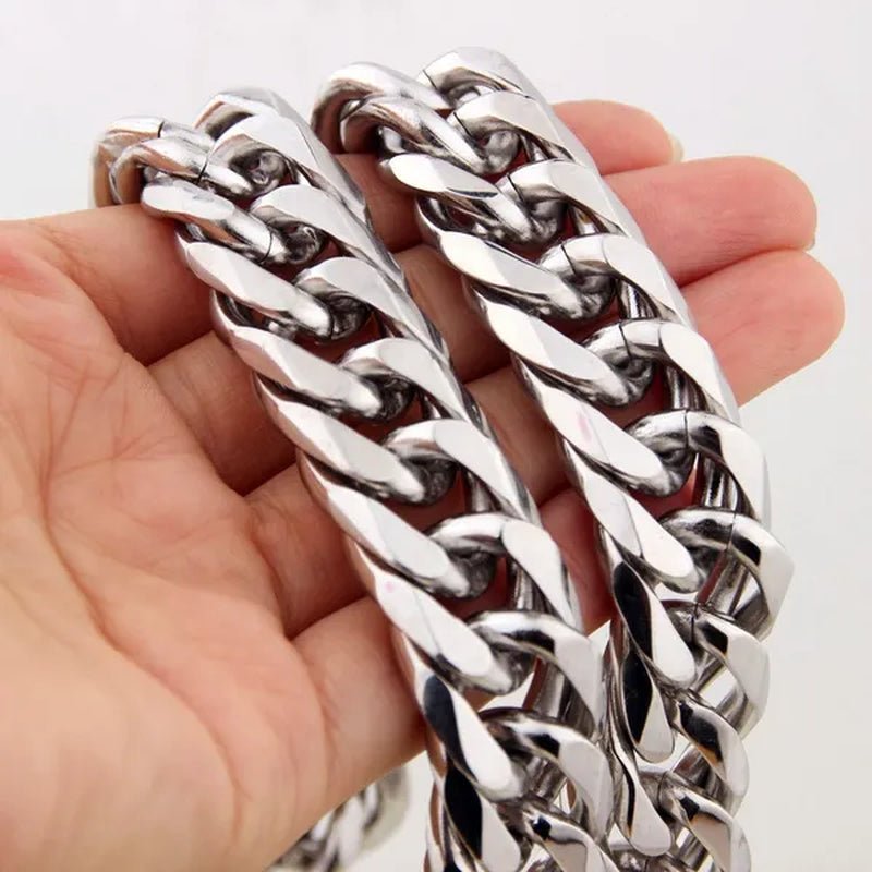 16/19/21Mm Stainless Steel Mens Silver Curb Cuban Chain Bracelet/Necklace 7" - 24" - WORLD TIME VISITS