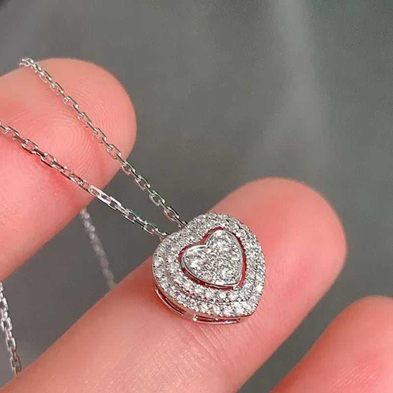 New Fashion Micro Pave 0.34ct Diamond Lover Heart Pendant Necklace for Women Romantic Wedding Party Necklace